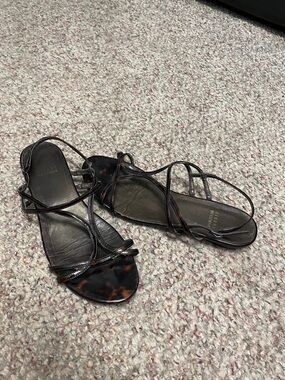 Stuart Weitzman Tortoiseshell Strappy mini heel Sandals - Dark Brown/Black